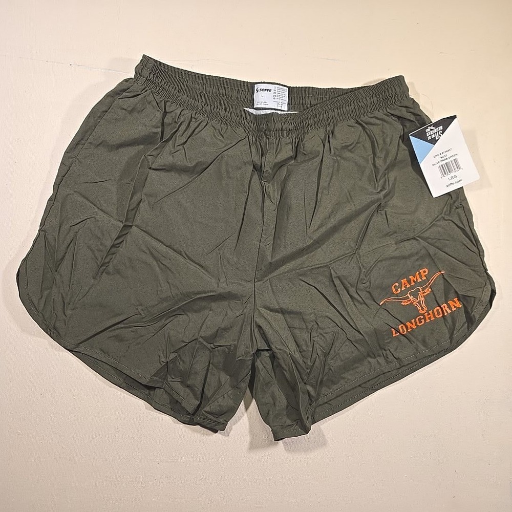 Camp Longhorn Soffe Men L Running Short Baggies NWT Olive Drab Green Nylon Lined